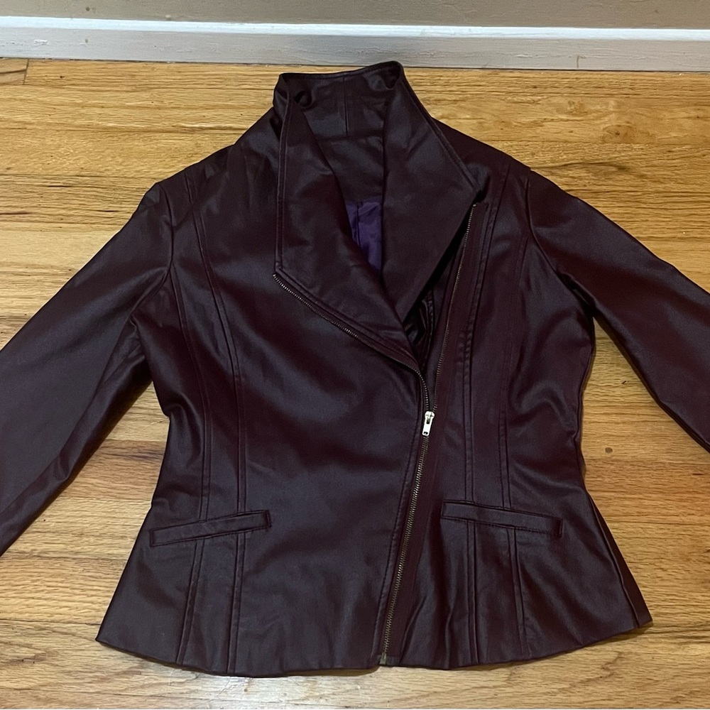 bebe Deep Burgundy Leather LOOK Jacket